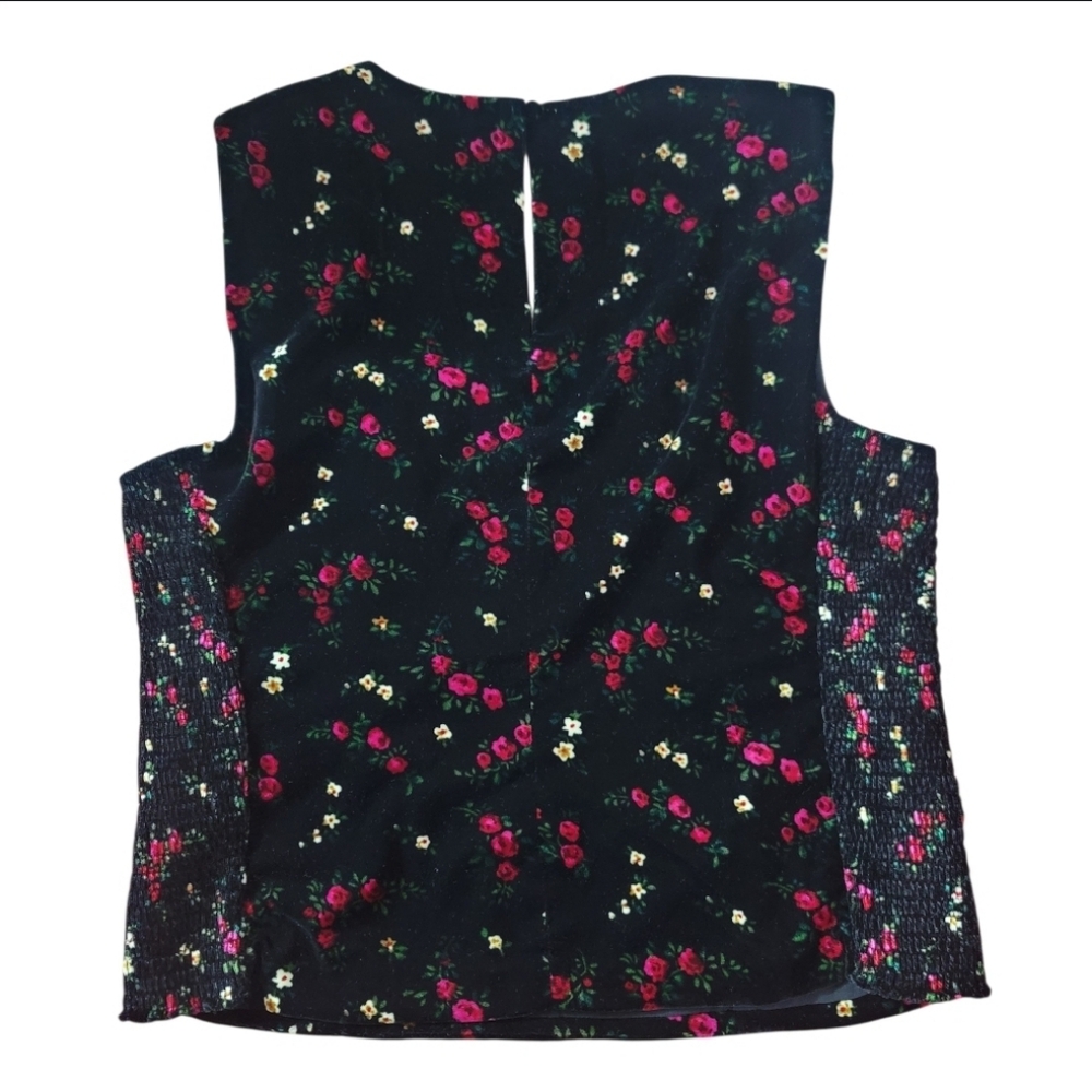 EUC Gap Black Floral Velvet Square-Neck Cropped Top - Picture 5 of 8